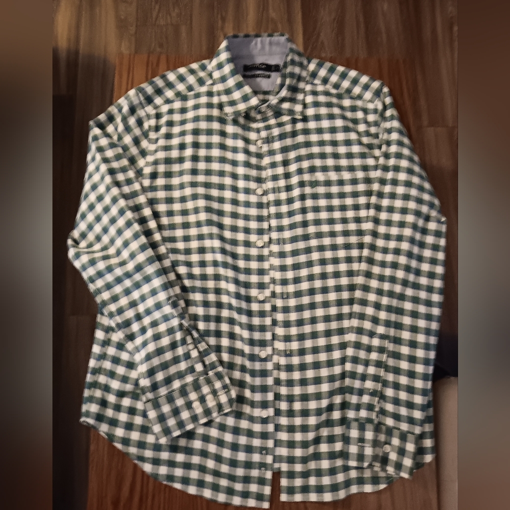 Nautica Green and White Plaid Button Down Shirt Size (L)